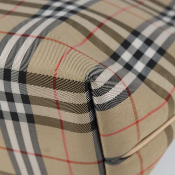 BURBERRY Nova Check Hand Bag Nylon Beige Silver Auth 153119