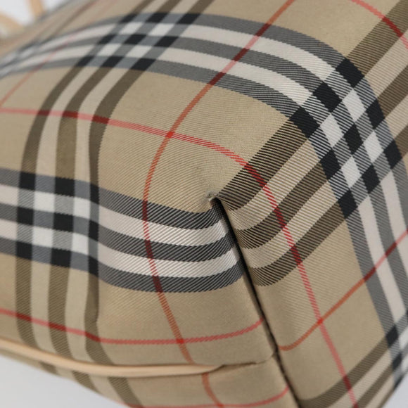 BURBERRY Nova Check Hand Bag Nylon Beige Silver Auth 153119