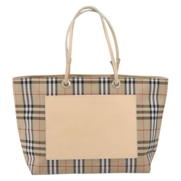 BURBERRY Nova Check Hand Bag Nylon Beige Silver Auth 153119 - 0