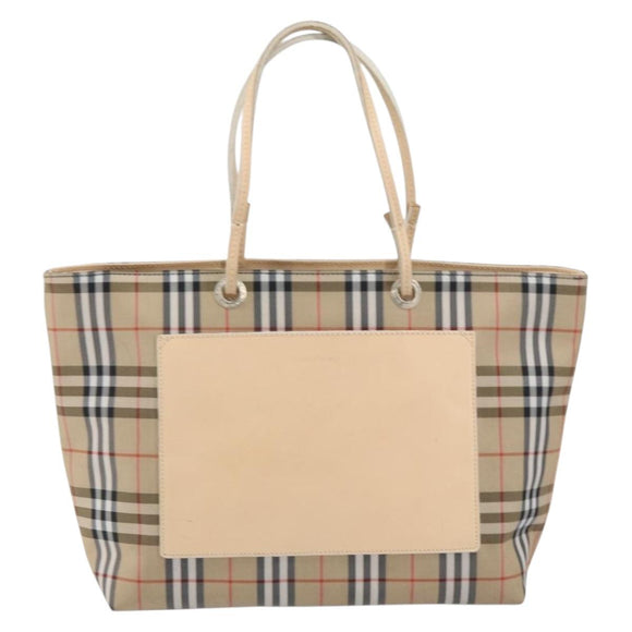 BURBERRY Nova Check Hand Bag Nylon Beige Silver Auth 153119