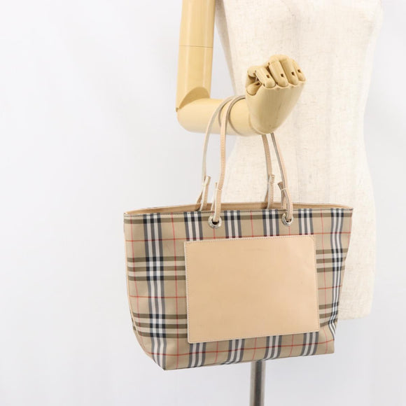 BURBERRY Nova Check Hand Bag Nylon Beige Silver Auth 153119