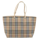 BURBERRY Nova Check Hand Bag Nylon Beige Silver Auth 153119-3