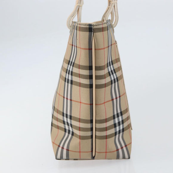 BURBERRY Nova Check Hand Bag Nylon Beige Silver Auth 153119