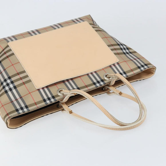BURBERRY Nova Check Hand Bag Nylon Beige Silver Auth 153119