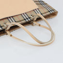 BURBERRY Nova Check Hand Bag Nylon Beige Silver Auth 153119-7