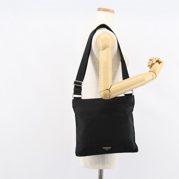 PRADA Hand Bag Nylon Black Silver Auth 153120