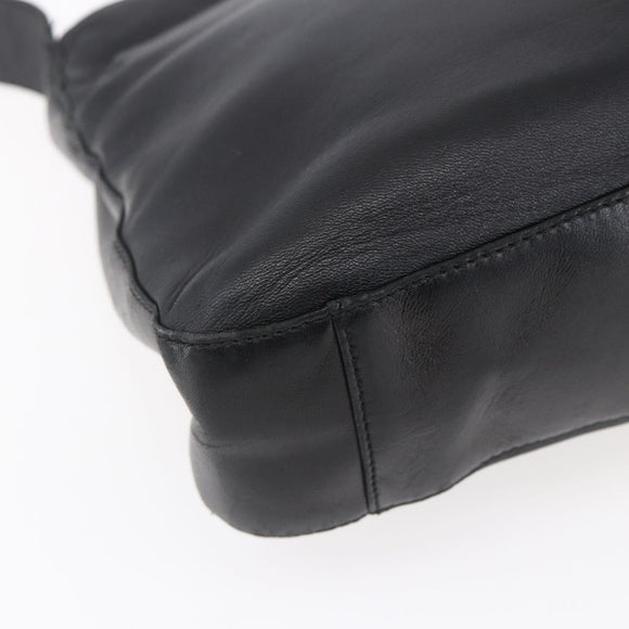 LOEWE anagram Shoulder Bag Leather Black Gold Auth 153121