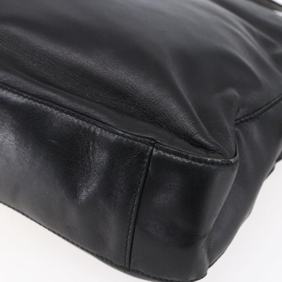 LOEWE anagram Shoulder Bag Leather Black Gold Auth 153121