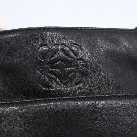 LOEWE anagram Shoulder Bag Leather Black Gold Auth 153121