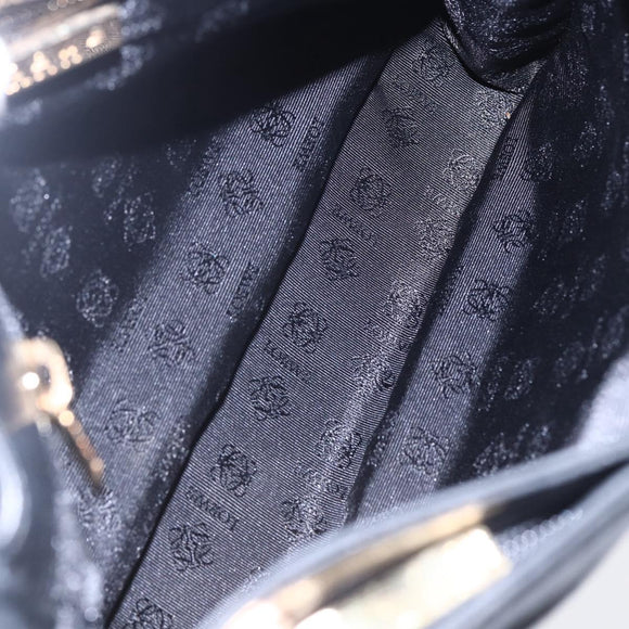 LOEWE anagram Shoulder Bag Leather Black Gold Auth 153121