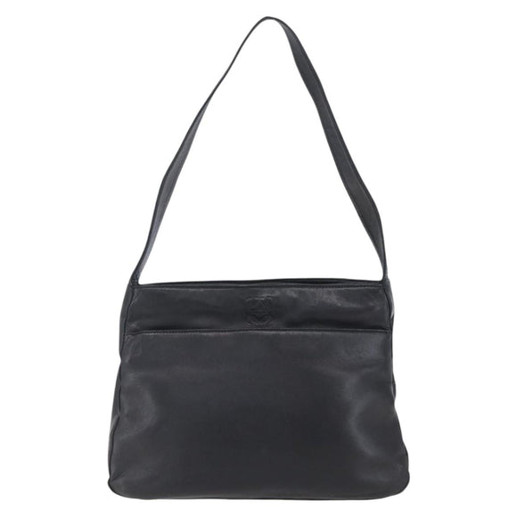 LOEWE anagram Shoulder Bag Leather Black Gold Auth 153121