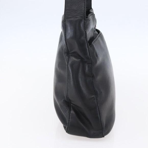 LOEWE anagram Shoulder Bag Leather Black Gold Auth 153121