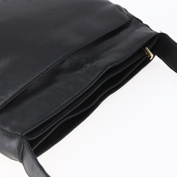 LOEWE anagram Shoulder Bag Leather Black Gold Auth 153121