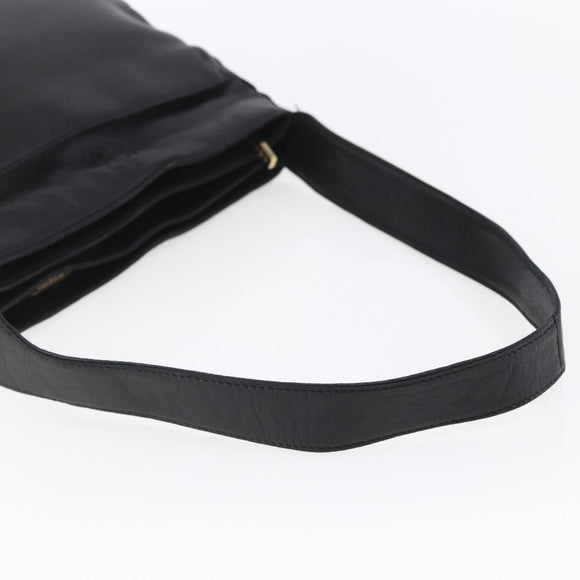 LOEWE anagram Shoulder Bag Leather Black Gold Auth 153121