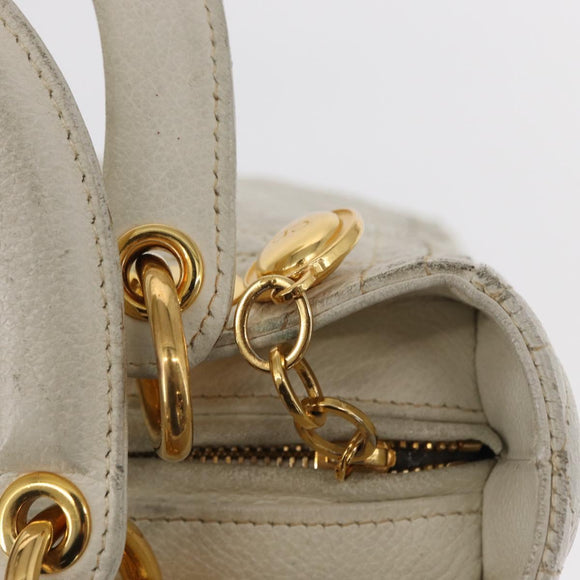 Christian Dior Lady Dior Canage Hand Bag Leather White Gold Auth 153122
