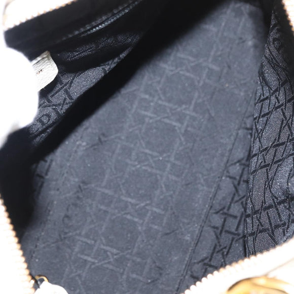 Christian Dior Lady Dior Canage Hand Bag Leather White Gold Auth 153122