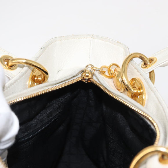 Christian Dior Lady Dior Canage Hand Bag Leather White Gold Auth 153122