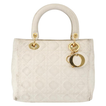Christian Dior Lady Dior Canage Hand Bag Leather White Gold Auth 153122 - 0