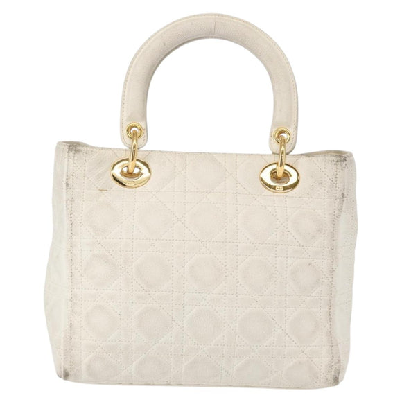 Christian Dior Lady Dior Canage Hand Bag Leather White Gold Auth 153122