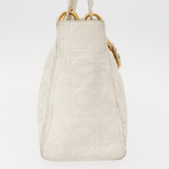 Christian Dior Lady Dior Canage Hand Bag Leather White Gold Auth 153122
