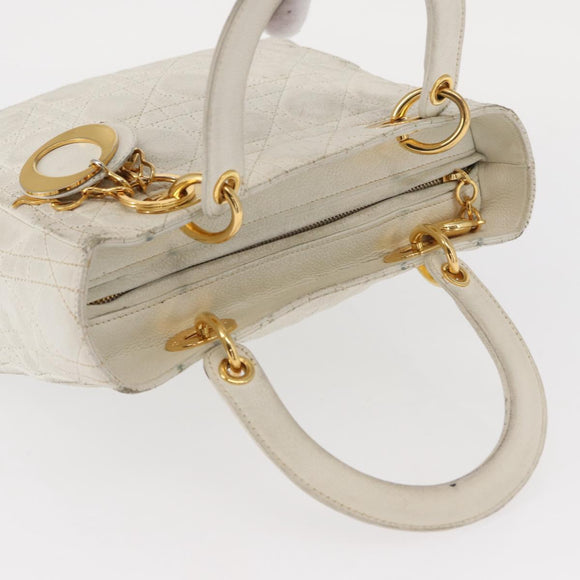 Christian Dior Lady Dior Canage Hand Bag Leather White Gold Auth 153122