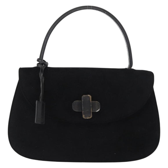 GUCCI Hand Bag Suede Black Auth 153123