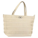 Salvatore Ferragamo Tote Bag Leather Beige Silver Auth 153124-1