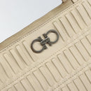 Salvatore Ferragamo Tote Bag Leather Beige Silver Auth 153124-14