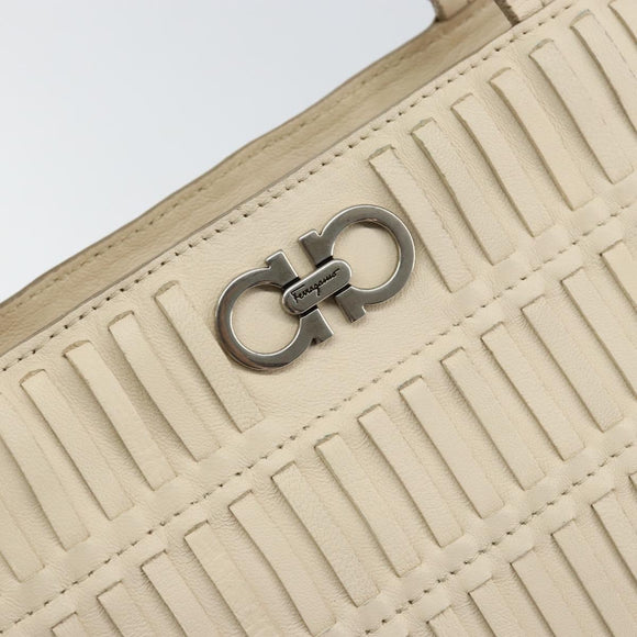 Salvatore Ferragamo Tote Bag Leather Beige Silver Auth 153124