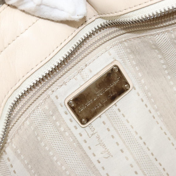 Salvatore Ferragamo Tote Bag Leather Beige Silver Auth 153124