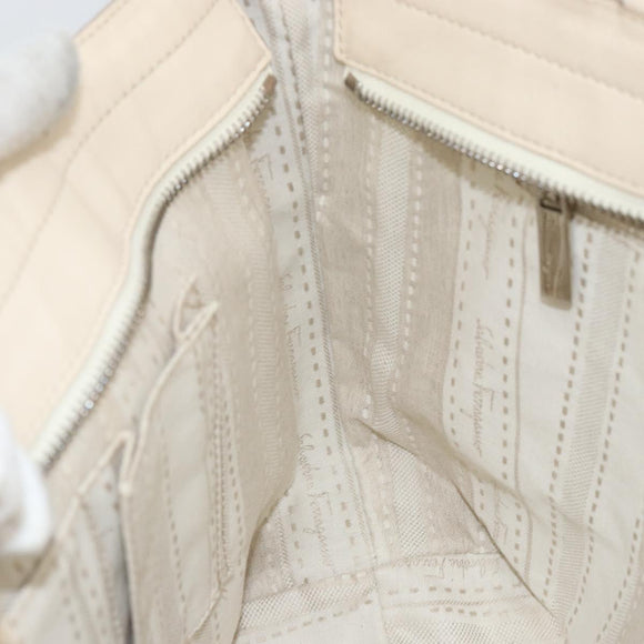 Salvatore Ferragamo Tote Bag Leather Beige Silver Auth 153124