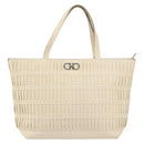 Salvatore Ferragamo Tote Bag Leather Beige Silver Auth 153124-2