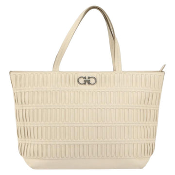 Salvatore Ferragamo Tote Bag Leather Beige Silver Auth 153124 - 0