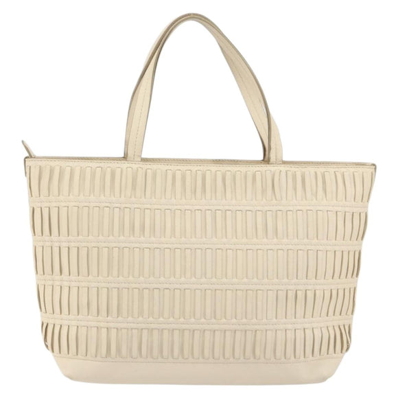 Salvatore Ferragamo Tote Bag Leather Beige Silver Auth 153124
