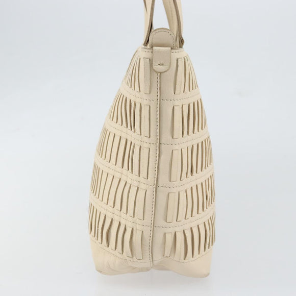 Salvatore Ferragamo Tote Bag Leather Beige Silver Auth 153124