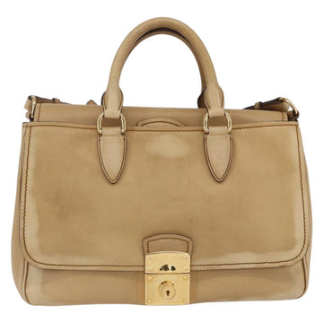 Miu Miu Hand Bag Leather 2way Beige Gold Auth 153125 - 0