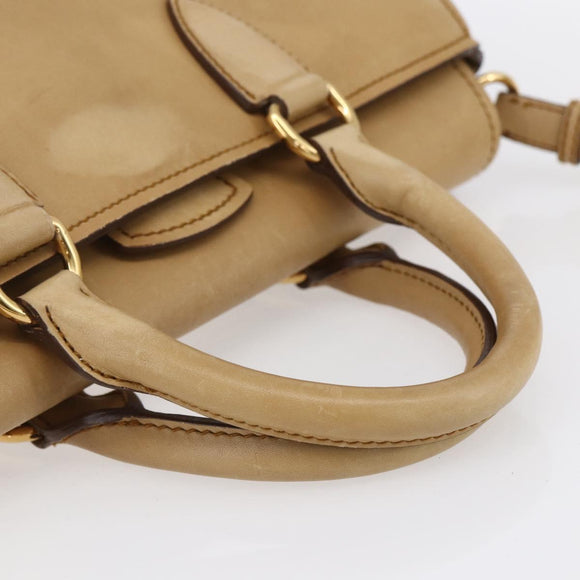 Miu Miu Hand Bag Leather 2way Beige Gold Auth 153125