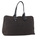 FENDI Zucchino Canvas Tote Bag Brown Silver Auth 153133-1