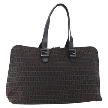 FENDI Zucchino Canvas Tote Bag Brown Silver Auth 153133