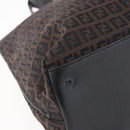 FENDI Zucchino Canvas Tote Bag Brown Silver Auth 153133-11