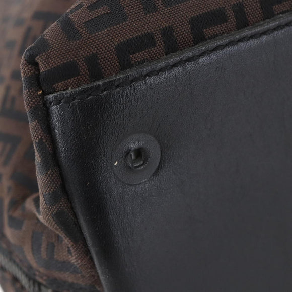 FENDI Zucchino Canvas Tote Bag Brown Silver Auth 153133