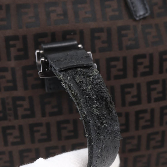 FENDI Zucchino Canvas Tote Bag Brown Silver Auth 153133