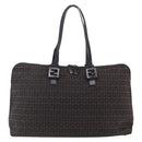 FENDI Zucchino Canvas Tote Bag Brown Silver Auth 153133-3