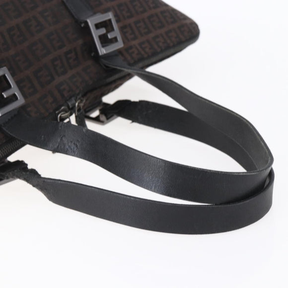 FENDI Zucchino Canvas Tote Bag Brown Silver Auth 153133