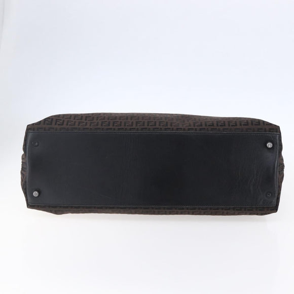 FENDI Zucchino Canvas Tote Bag Brown Silver Auth 153133