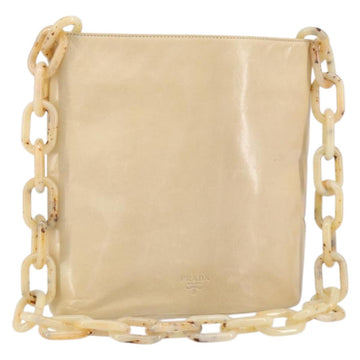 PRADA Chain Shoulder Bag Leather Beige Silver Auth 153137