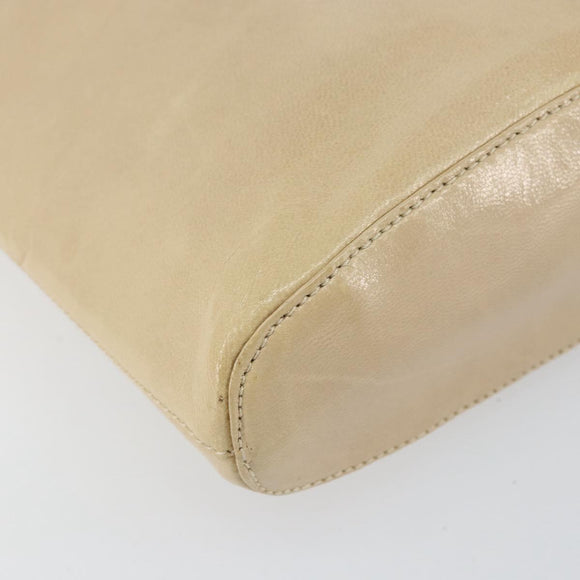 PRADA Chain Shoulder Bag Leather Beige Silver Auth 153137