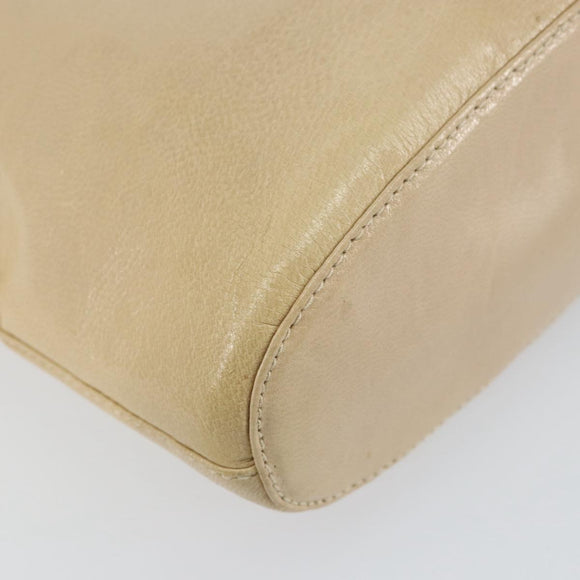 PRADA Chain Shoulder Bag Leather Beige Silver Auth 153137