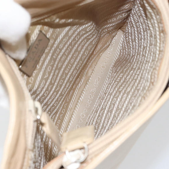 PRADA Chain Shoulder Bag Leather Beige Silver Auth 153137