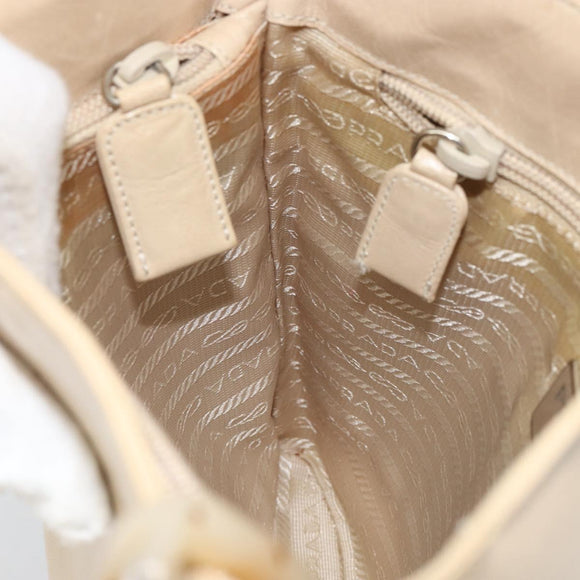 PRADA Chain Shoulder Bag Leather Beige Silver Auth 153137